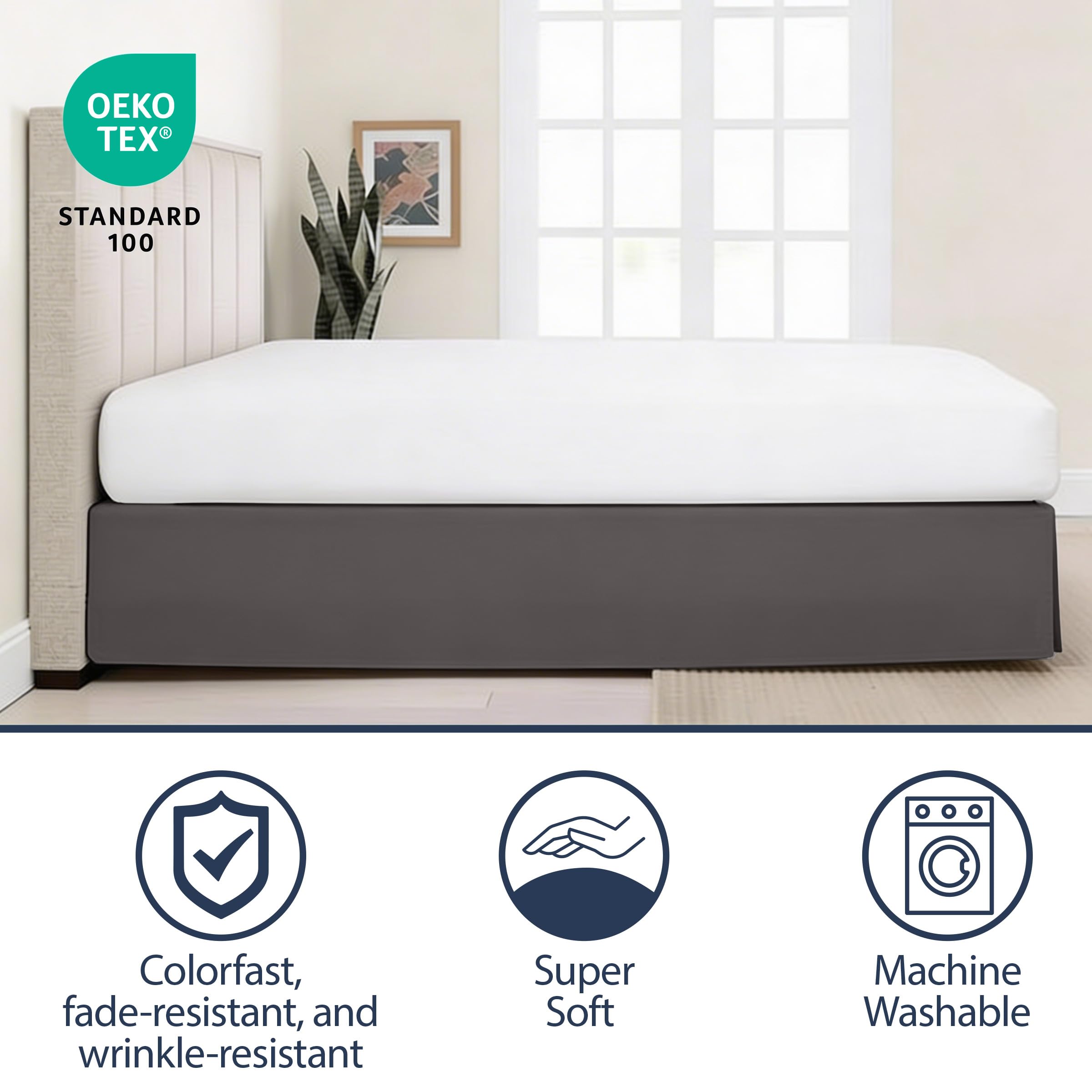 Lux Hotel Taillierter Bettrock Classic 35,6 cm Länge Plissee Styling, California Kingsize, Grau