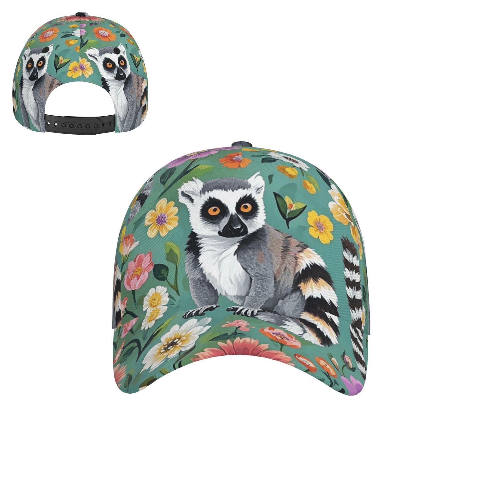 Mxdlkswpoh Unisex Animals Lemur Flowers Pattern Baseball Cap Adjustable Sun Hat Dad Hat Cotton Trucker Hat Classic Golf Hat