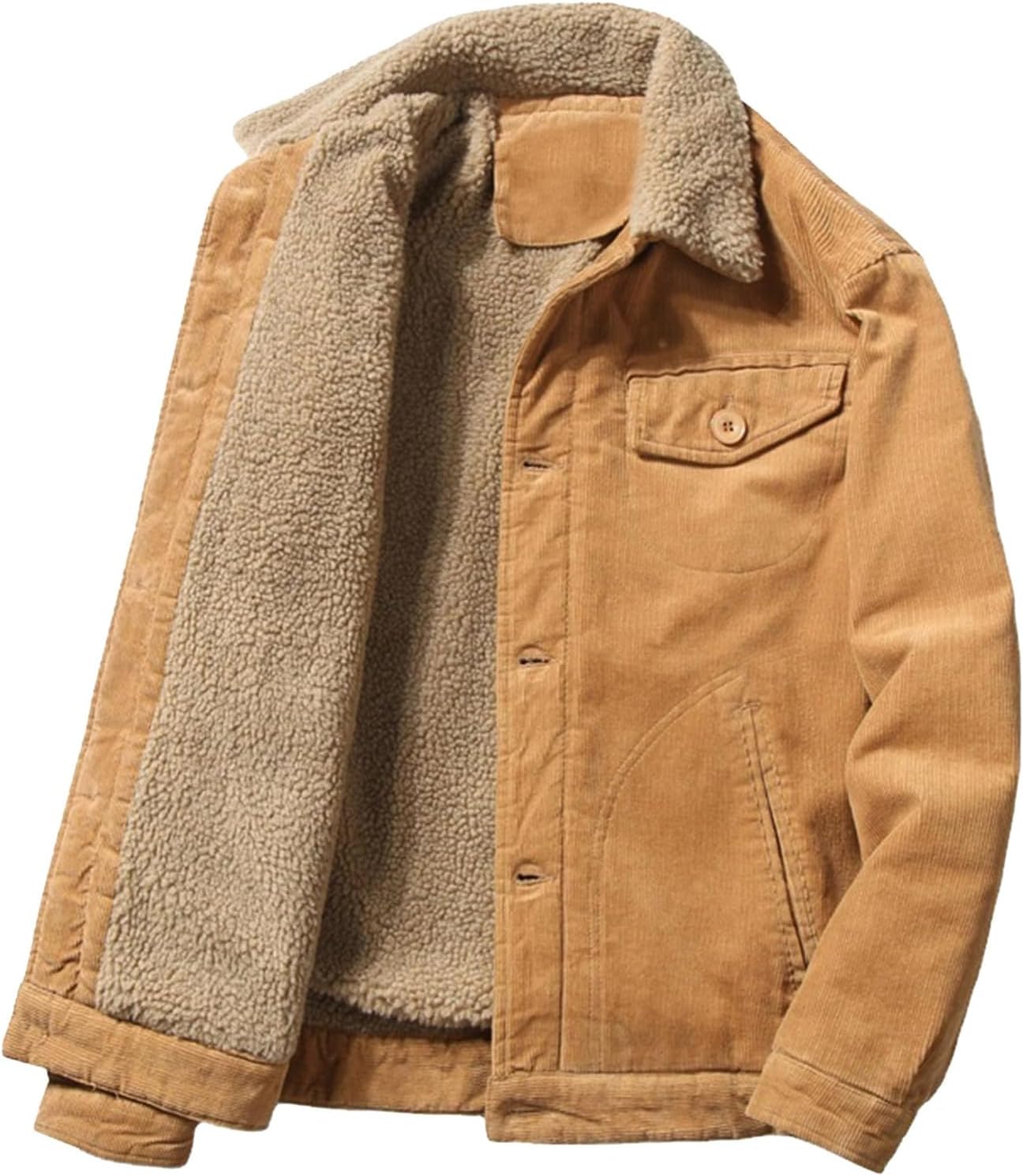 Men's Corduroy Shirt Jacket Stylish Casual Fur Collar Shacket Fashion Button Up Cotton-Padded Jacket Warm Winter Coat