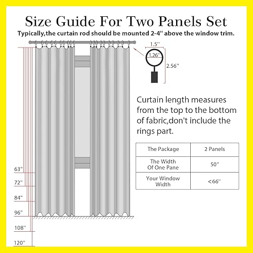 Miniatura 7 de Juego de 2 paneles de cortinas 100% blackout de lino, 96 pulgadas de largo y 50 pulgadas de ancho cada uno, con bolsillo para cortinero y anillos de