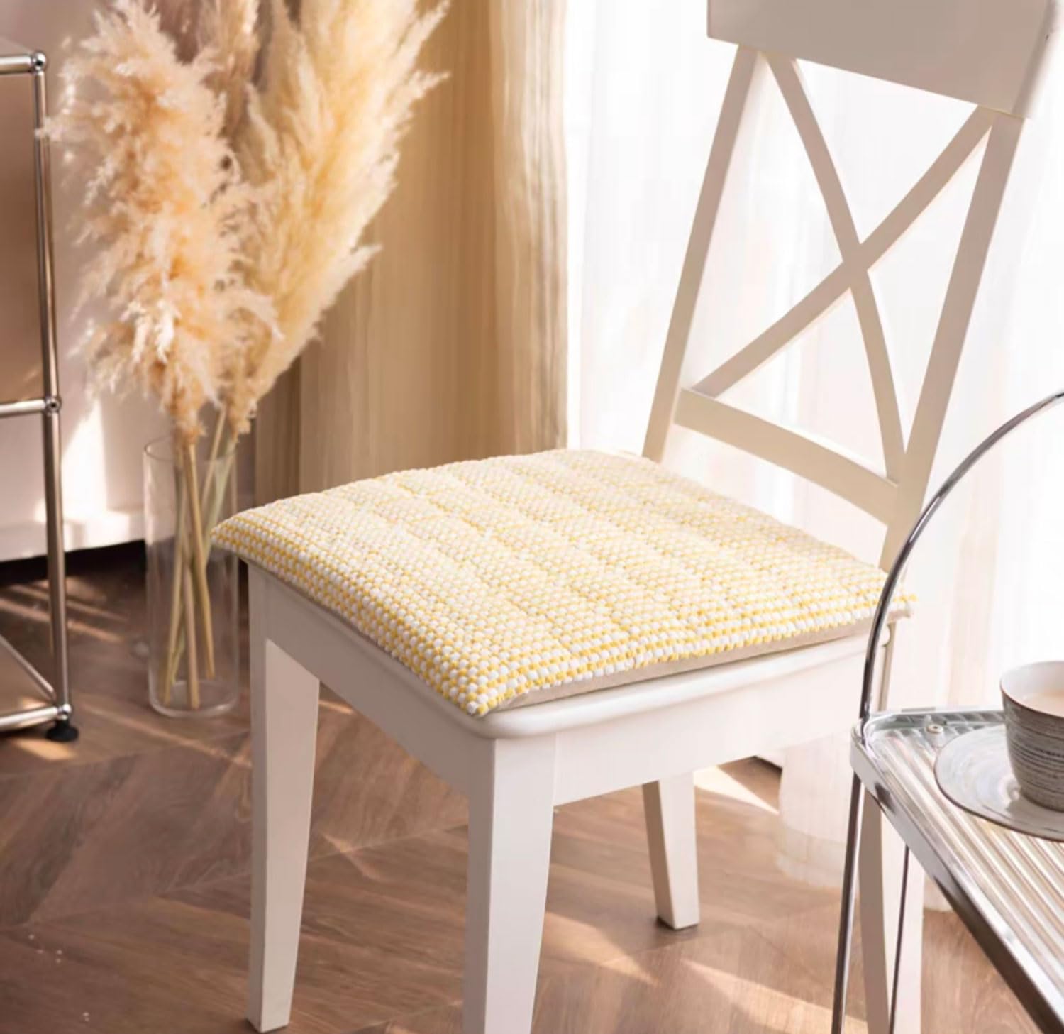 MGEMJMJ Chair Cushions With Ties, Chair Pad For Kitchen Chair With Removable Cover, Non Slip Seat Cushions For Dining Chair, Durable Chair Pads Washable(Size:50x50cm(20x20inch),Color:yellow)