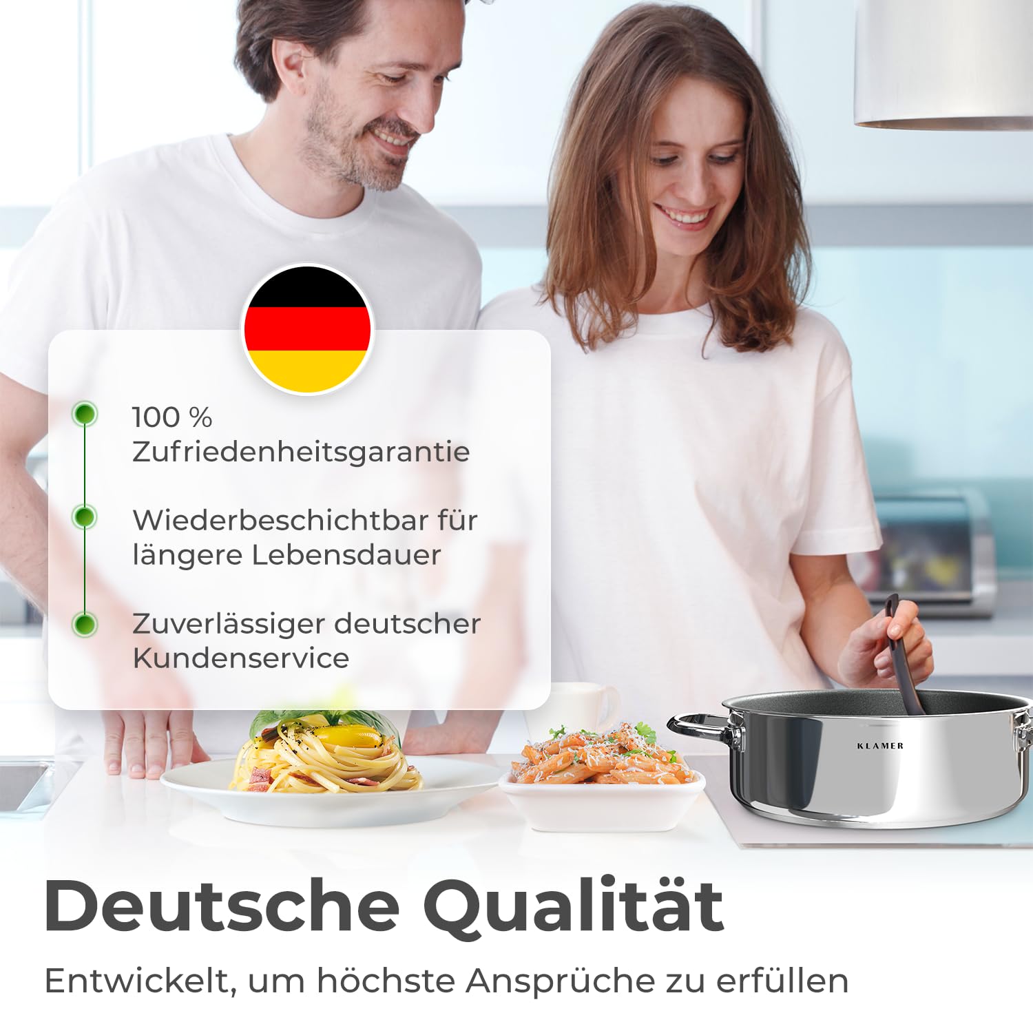 KLAMER Servierpfanne, Schmorpfanne mit Deckel 28cm Induktion, Edelstahl Schmortopf backofengeeignet, Schmorpfanne hoher Rand, Premium Beschichtung