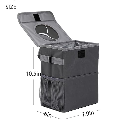 Miniatura 8 de AOKJOY Basurero para automóvil con tapa, a prueba de fugas, 3 bolsillos de almacenamiento, para colgar, impermeable, para SUV, color beige