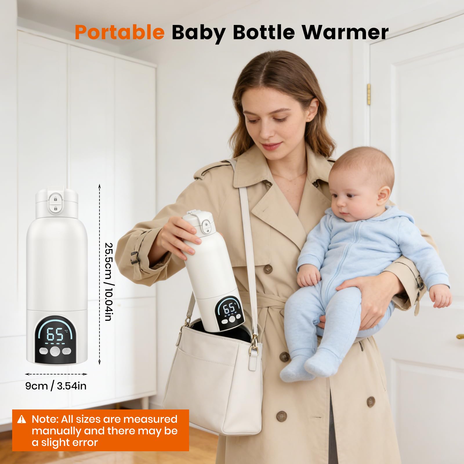 Chauffe biberon portable, 500 ml, chauffe rapide 140 W pour lait maternel et eau, chauffe biberon nomade avec régulation précise 35–70 °C, batterie 12000mAh