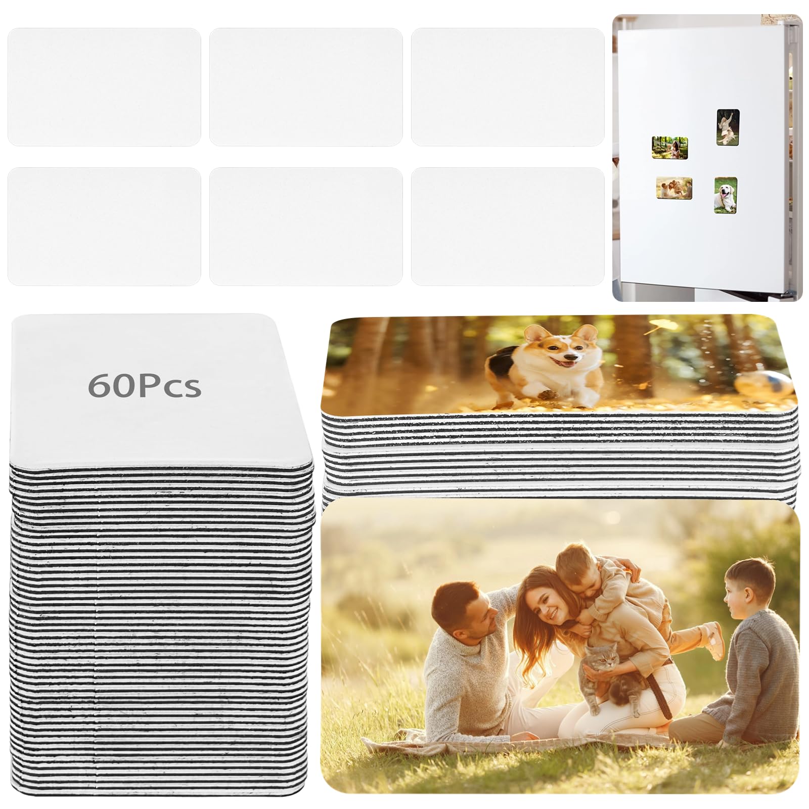 60 Pcs Sublimation Magnet Blanks, 2.17 x 3.54 Inch Personalized Fridge Magnet Sublimation Refrigerator Printing Blank Bulk for Kitchen Office