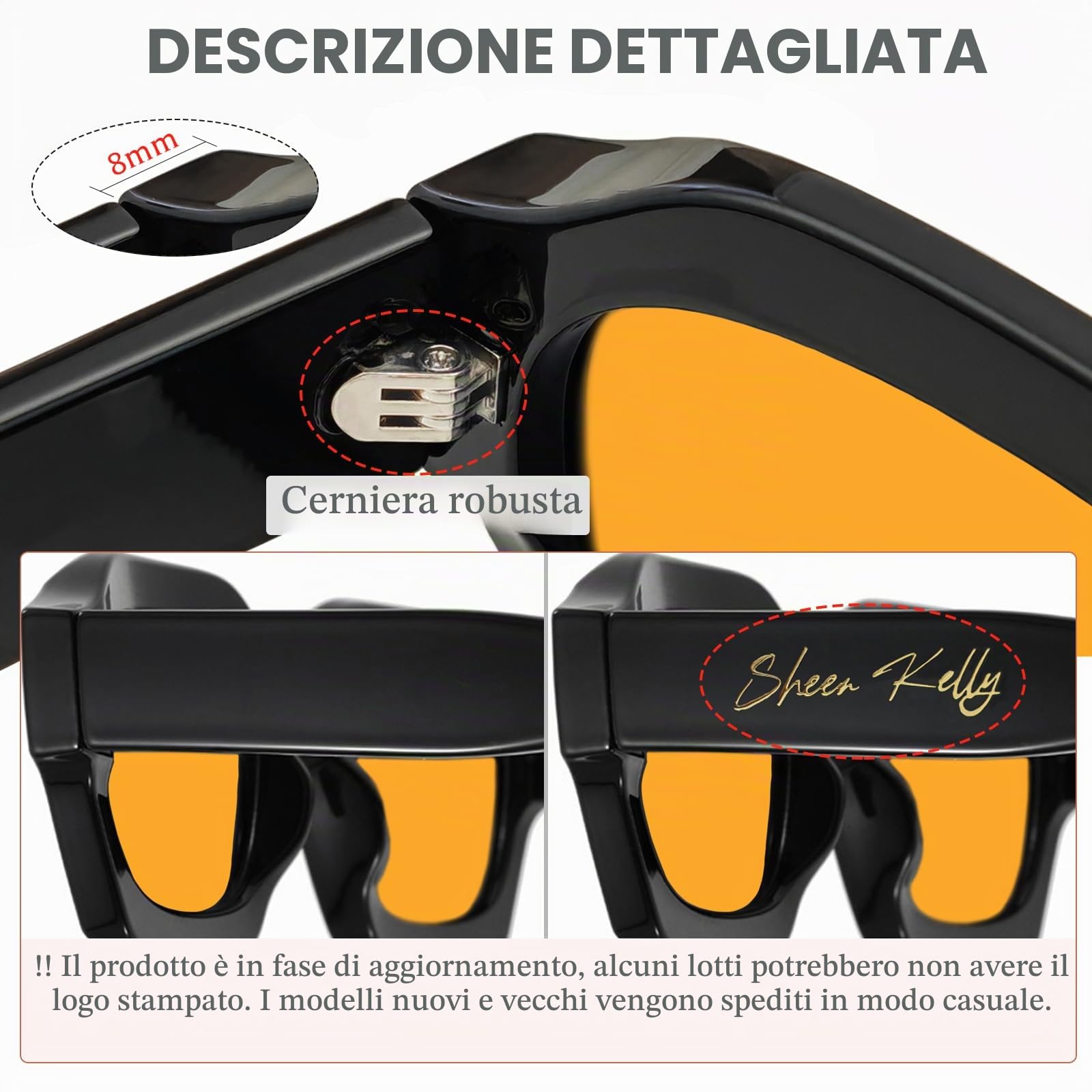 SHEEN KELLY Occhiali da sole arancioni Uomo Donna Retrò Montatura spessa esagonali Lenti colorate Occhiali UV400 Anni '80