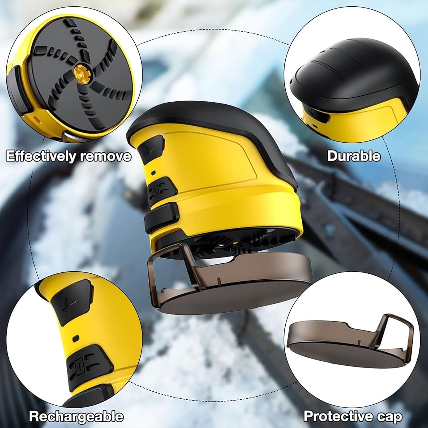 Rascador de hielo inalámbrico | Removedor de nieve recargable por USB para parabrisas de coche | Disco giratorio para una rápida limpieza de nieve