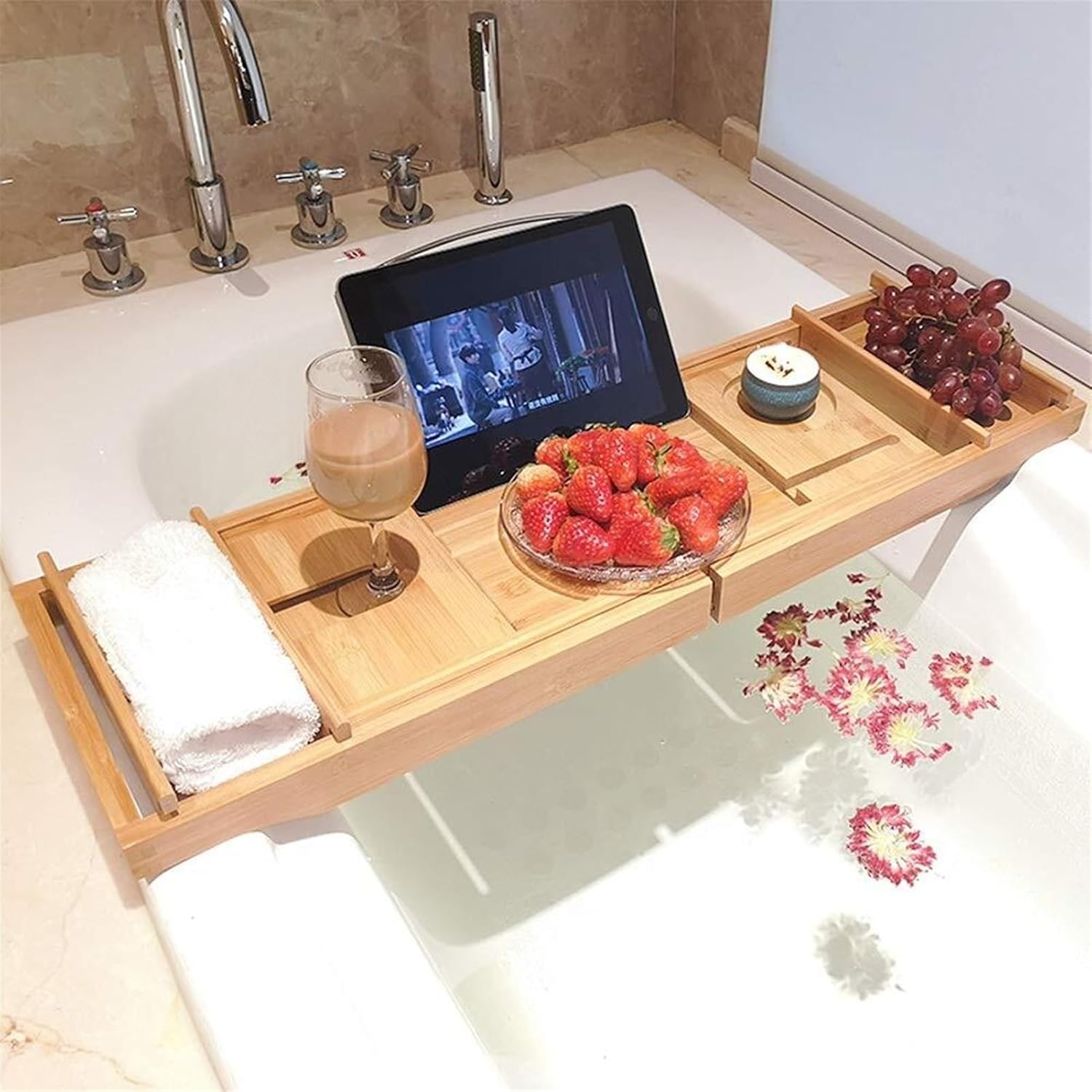 Bathtub Tray Bathtub Caddy Tray Bathtub Bathroom Shelf Bathroom Bathtub Wine Rack Telesbracket Bathtub Storage Board Bathtub Tray Multifunction for Book Glass Towel (Red Size)