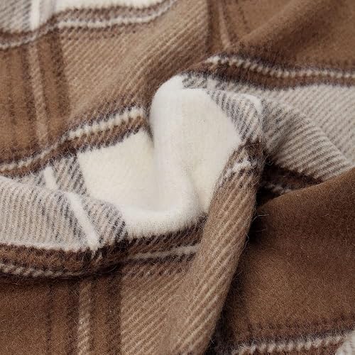 Miniatura 2 de Scottish Coffee - Manta de alpaca tejida a mano suave y cálida color marfil/beige/camello/marrón, diseño a cuadros de 72 x 64 pulgadas