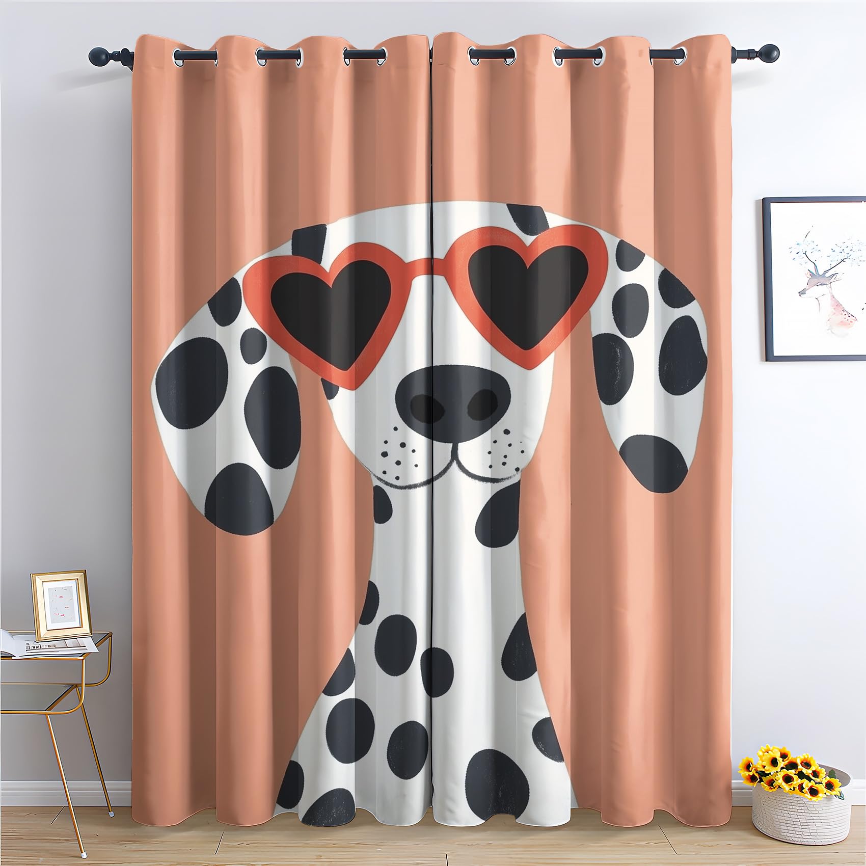 Luxfieo Dalmatian Blackout Curtains for Living Room Bedroom - 84 Inch Drop Curtains 52x84, Cute Cartoon Dog Patterned Window Treatments, Thermal Eyelet Drapes 2 Panels T#316