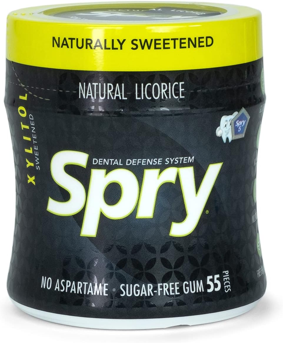 Spry Fresh Natural Xylitol Stronger Longer Chewing Gum Dental Defense System Aspartame-Free Sugar Free Gum (Licorice, 55 Count - Pack of 1)