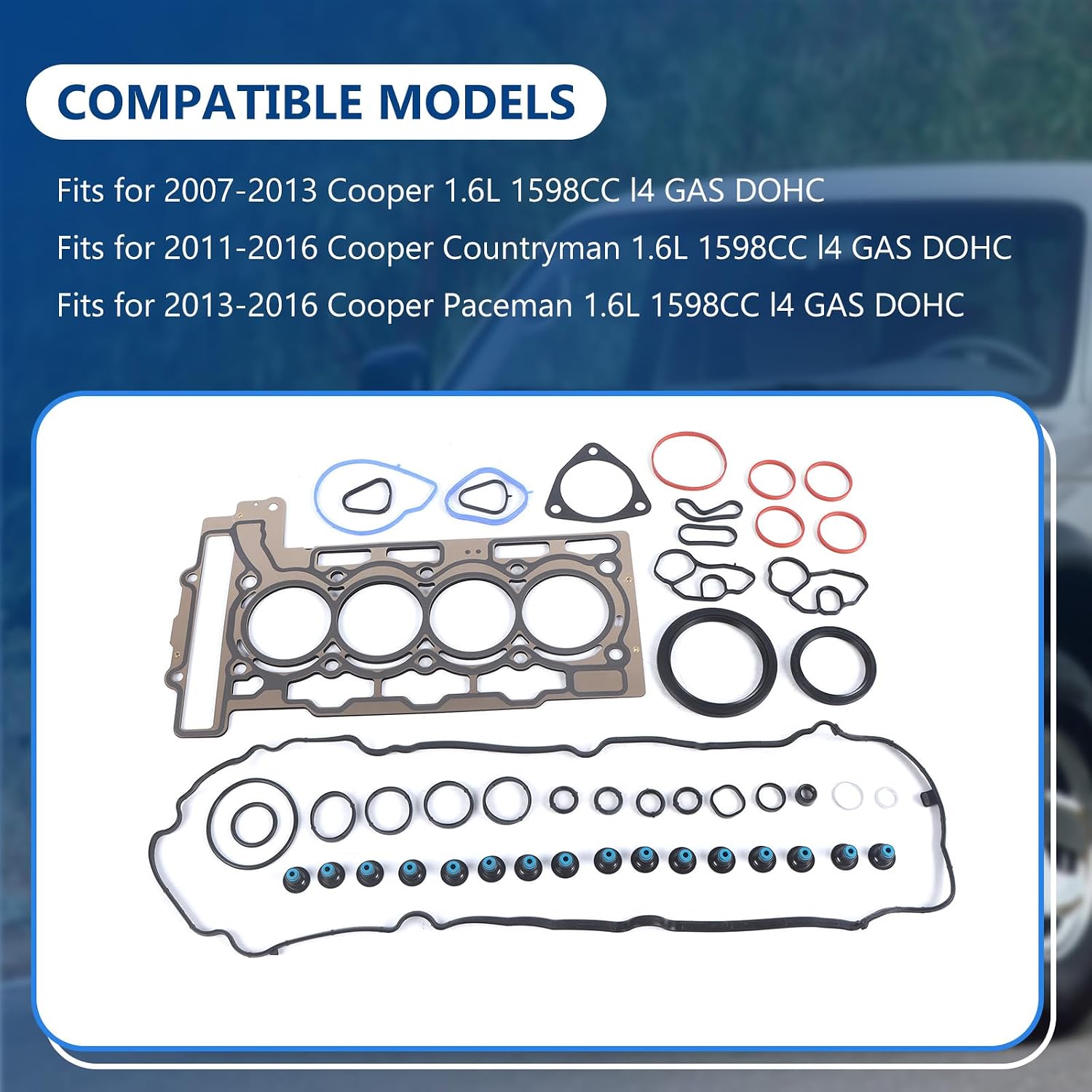 11127595139 Engine Overhaul Gasket Seals Kit Fits for 2007-2013 Cooper 1.6L, Fits for 2013-2016 Cooper Paceman 1.6L, Replace OE 11127595139