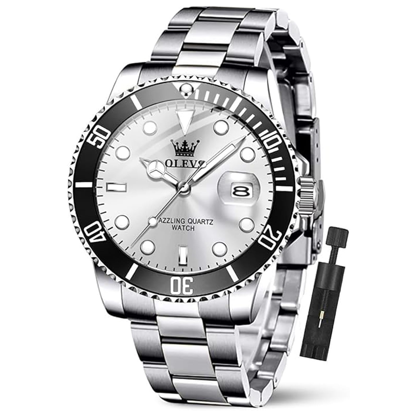 OLEVS Edelstahl Uhren Herren Wasserdicht Leuchtende Modern Großes Herrenuhren Metallarmband Analog Kleid Armbanduhr Herren mit Datumsanzeige