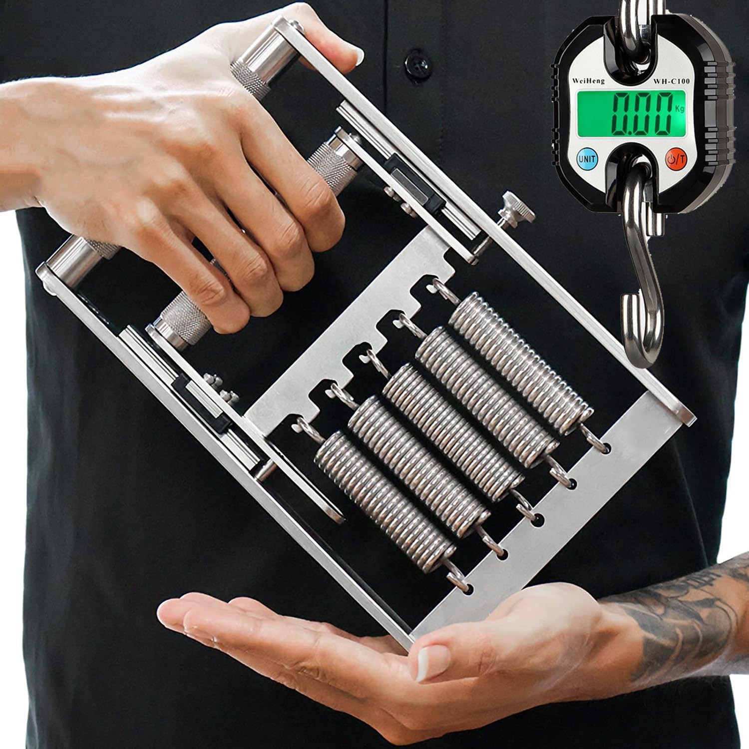 Adtzpc 304 Stainless Steel Grip Strength Tester, Digital Hand Dynamometer with 5 Springs and No-Slip Handle, Maximum Load 330Lbs/150kg & 4mm To 30mm Grip Distances, for Beginners To Professionals
