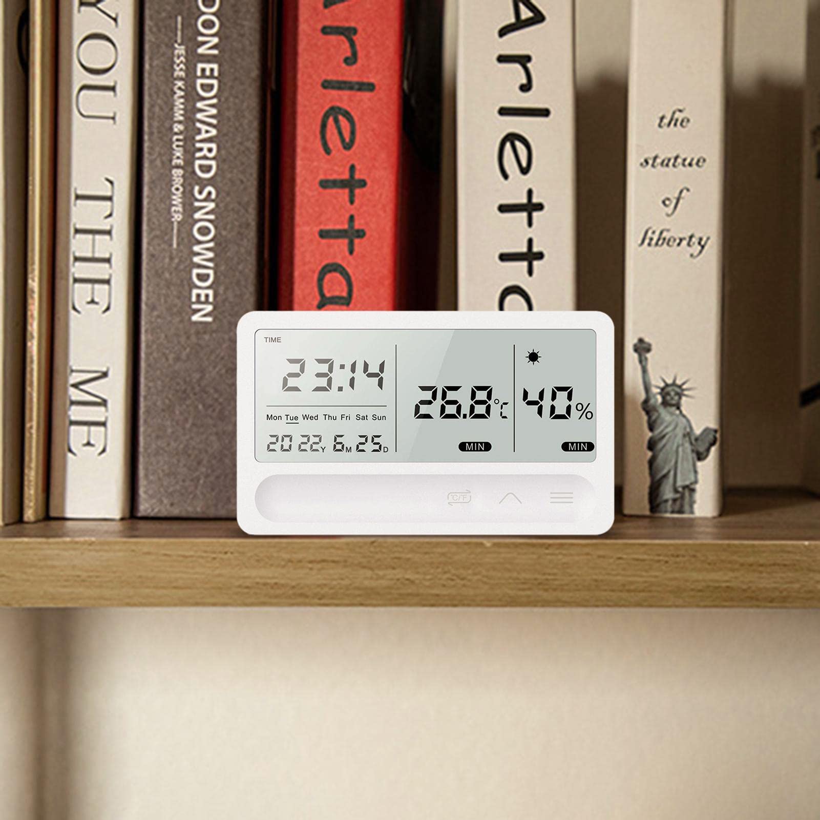 Higrómetro Digital Con Termómetro Y Reloj – Mide Temperatura (-10°C A 65°C) Y Humedad (10%-99%), Carga USB, Pantalla LCD – Para Casa, Invernadero, Bebé