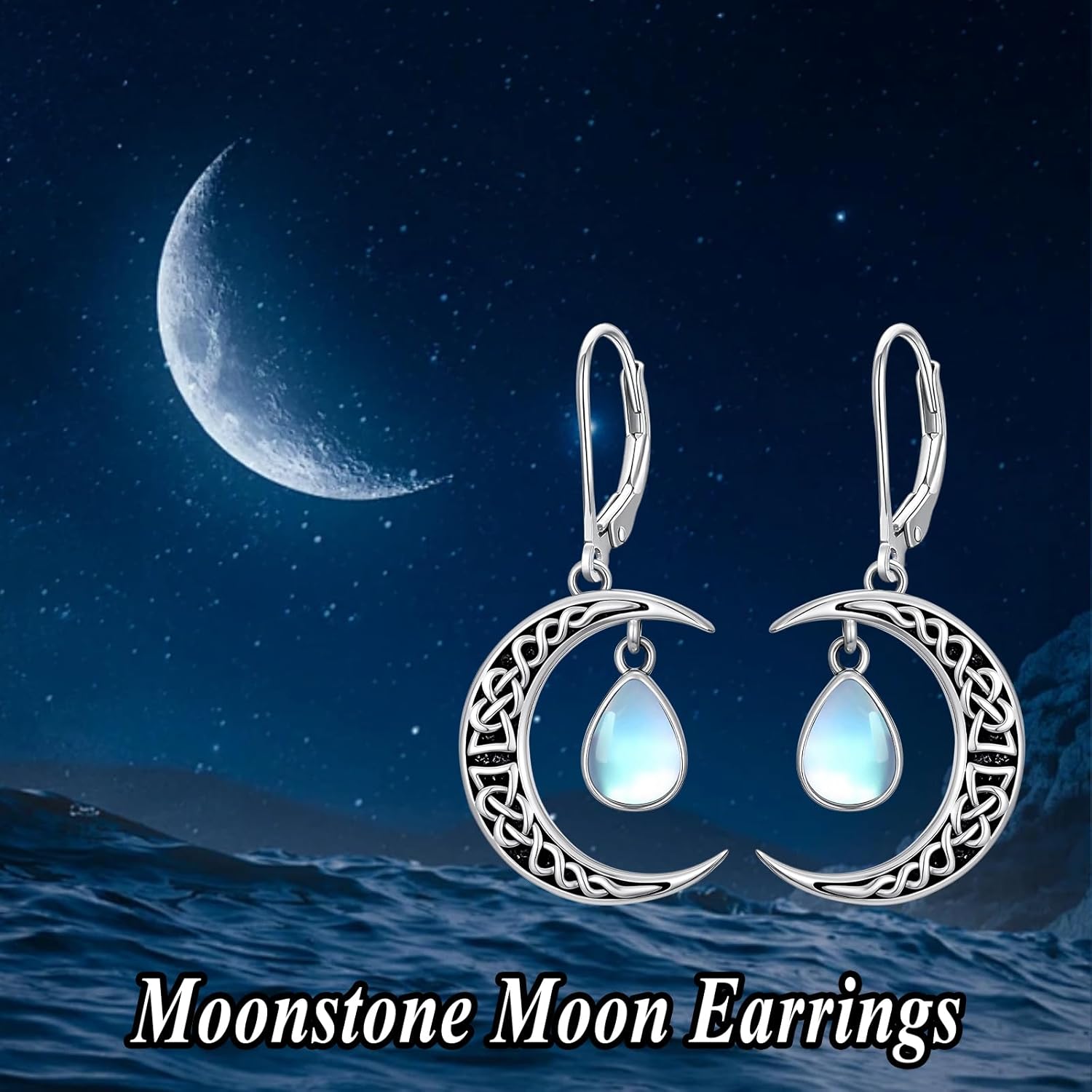 Celtic Moon Earrings 925 Sterling Silver Vintage Crescent Earrings Witch Jewelry Gifts for Women - Image 3