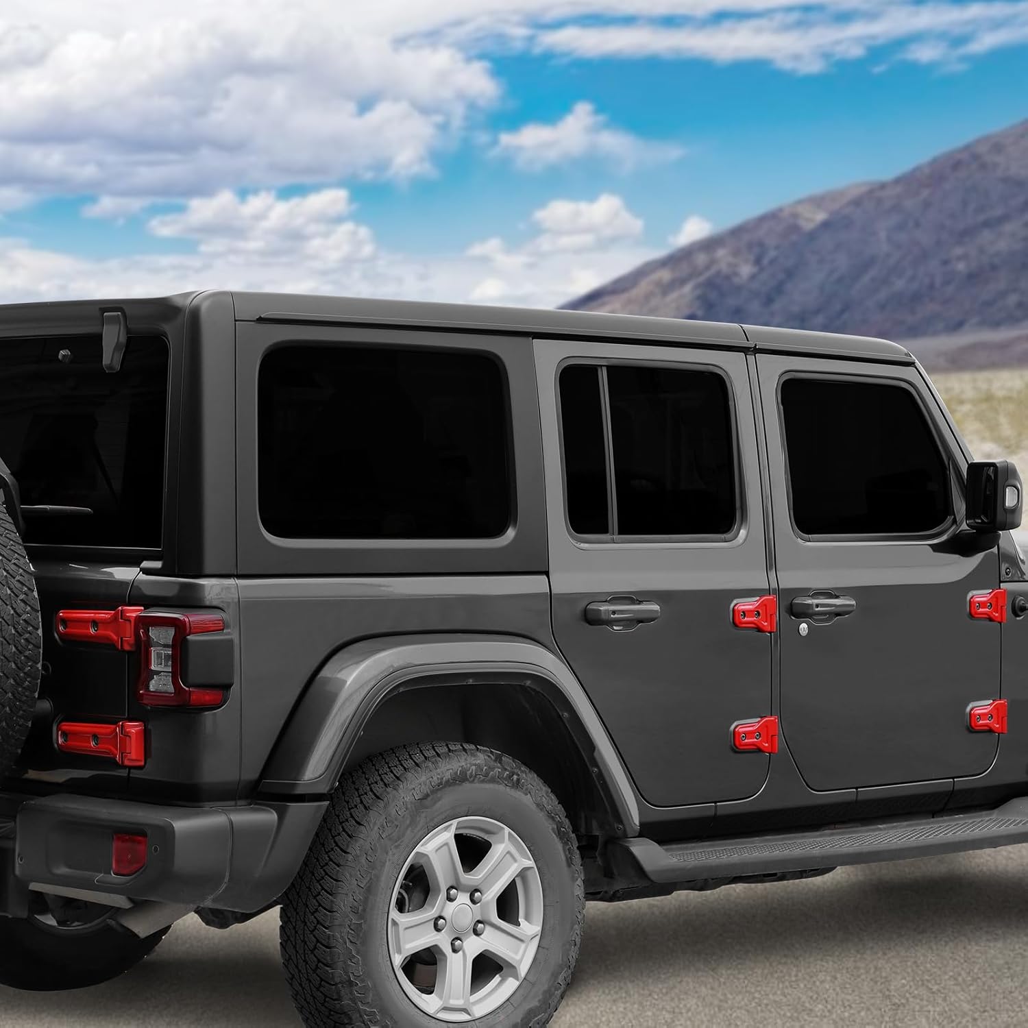 Jimen Fit for Jeep Wrangler JLU 4 Door 2018-2025, 24PCS Hood Hinge Cover & Tailgate Door Hinge Trim (Red)