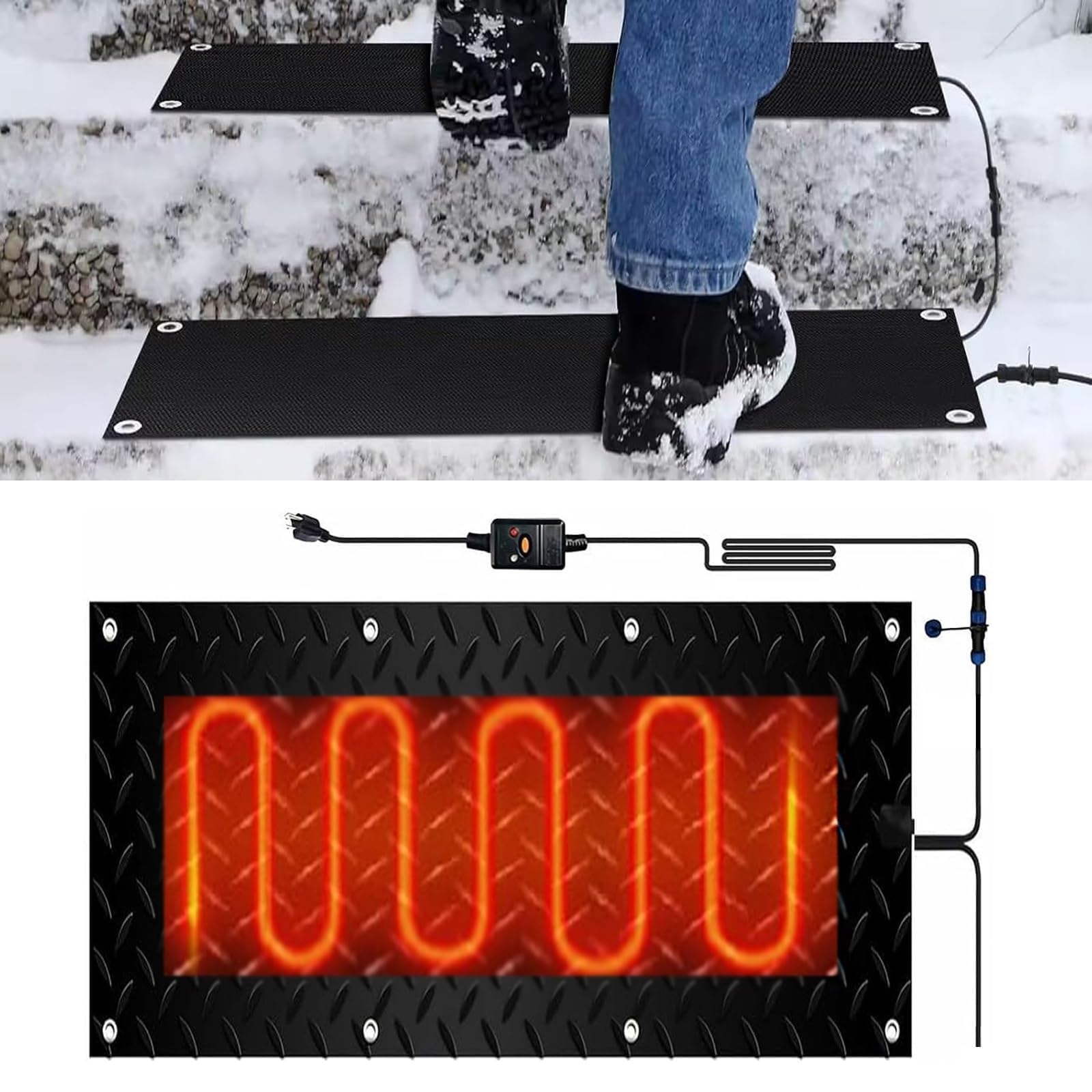 Tapis Chauffant électrique Anti-Neige 360 ​​W, antidérapant et imperméable, for escaliers, allées et Portes(25.4x120cmx1Pcs)