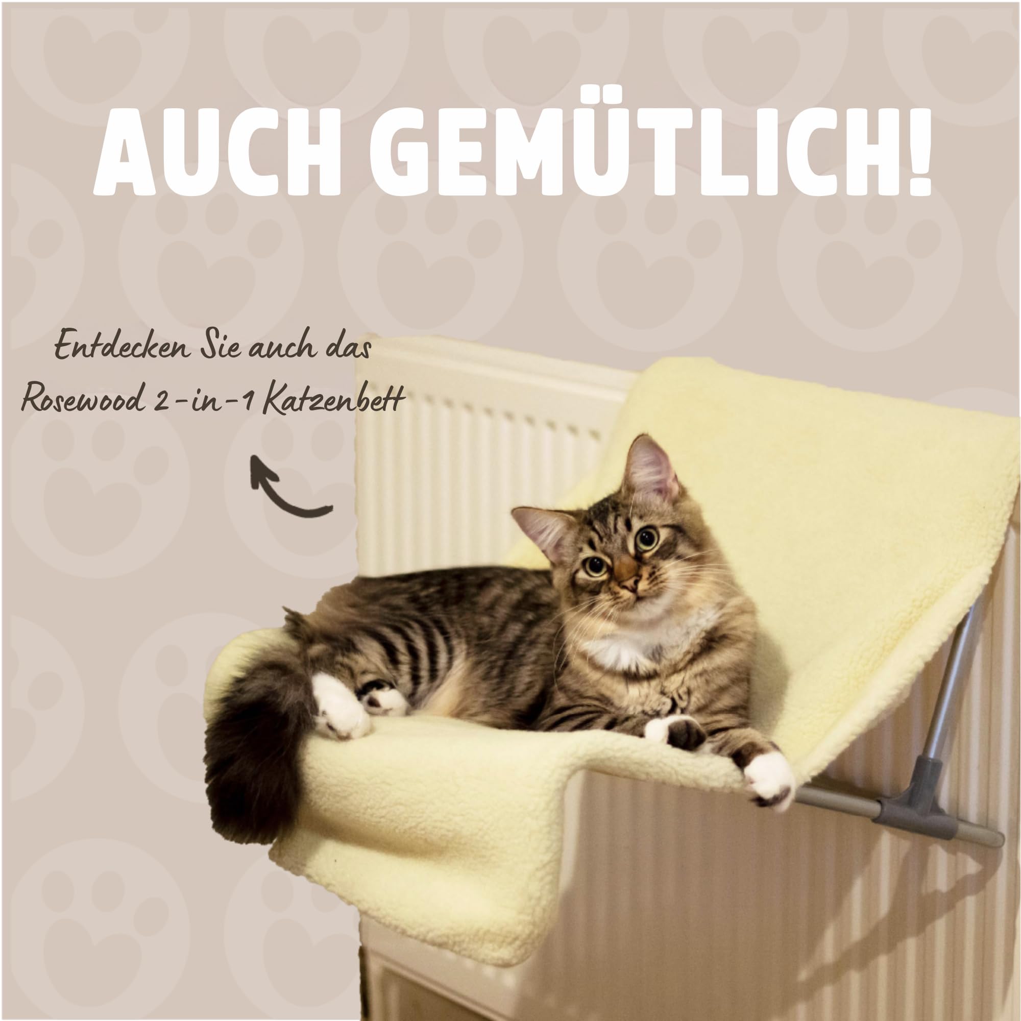 Rosewood Katzenbett für Heizkörper 48 x 27 x 40 cm Flauschige Katzenhöhle und Katzenkorb mit Waschbarem Bezug Stabilem Metallrahmen und Weichem Kunstfell Creme