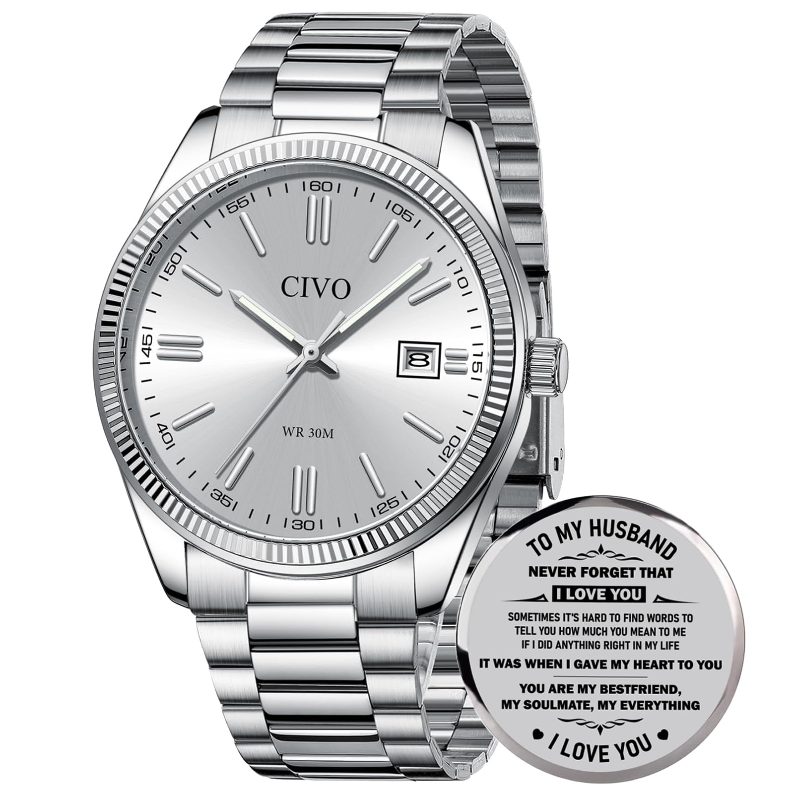 CIVO Reloj Hombre Analógico Business: Reloj de Cuarzo Impermeable de Acero Inoxidable o Cuero - Esfera Clara con Agujas Luminosas y Fechador para Hombres Negocios Profesionales