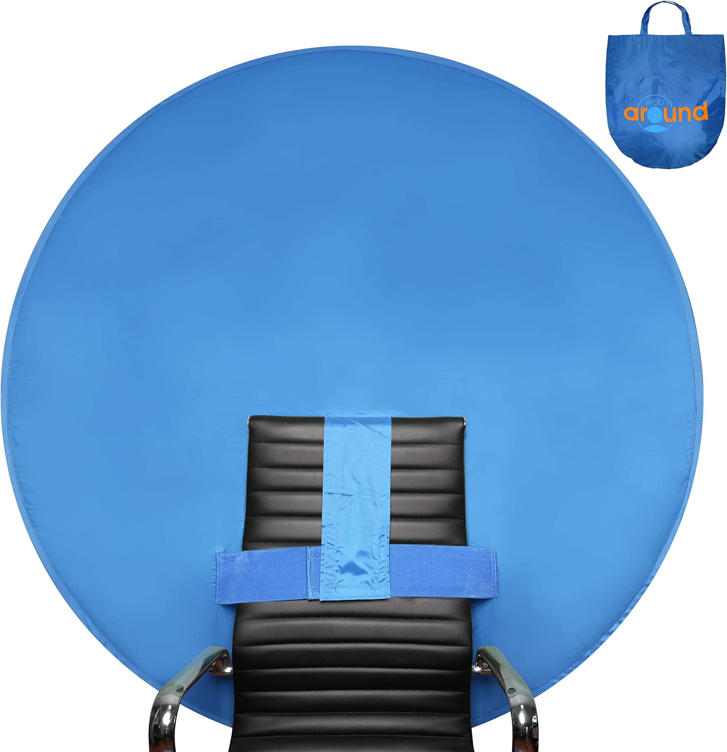 Webaround Big Shot 56" | Blue | Portable Collapsible Webcam Backdrop | Attaches to Any Chair | Wrinkle-Resistant Fabric | Ultra-Quick Setup and Takedown | Perfect for Zoom, Webex, Teams, etc.