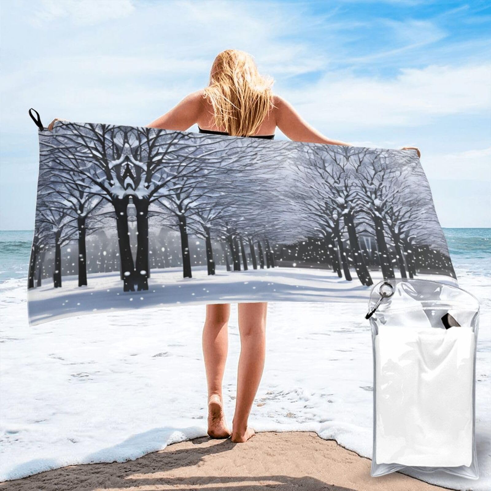 WYCZHY Snow Falling In The Park Print Beach Towel Soft Quick Dry For Spa Pool Gym Vacation Travelers Women Men Adults Sauna Gift