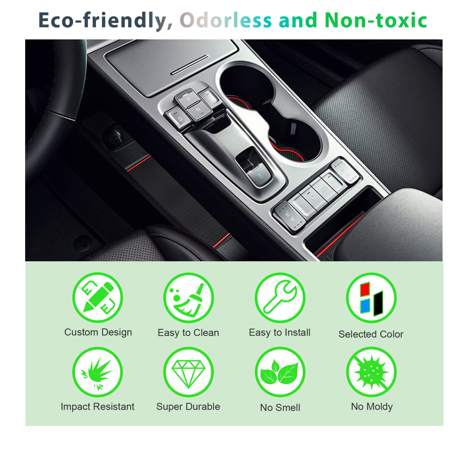 GAFAT Compatibel met Hyundai Kona SX2 Hybird (Elektronische-Benzine) 2024 2025 2026 Antislipmatten, Kona 2025 Rubberen Matten, Antislip Middenconsole, Deurnaad, Kona 2025 Accessoires (rood