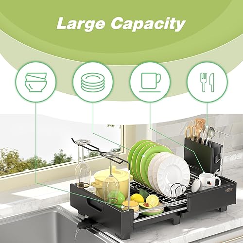 Miniatura 8 de Escurridor de platos  Escurridor de platos grande expandible, escurridor de platos con salida de agua ajustable, escurridor de platos de acero