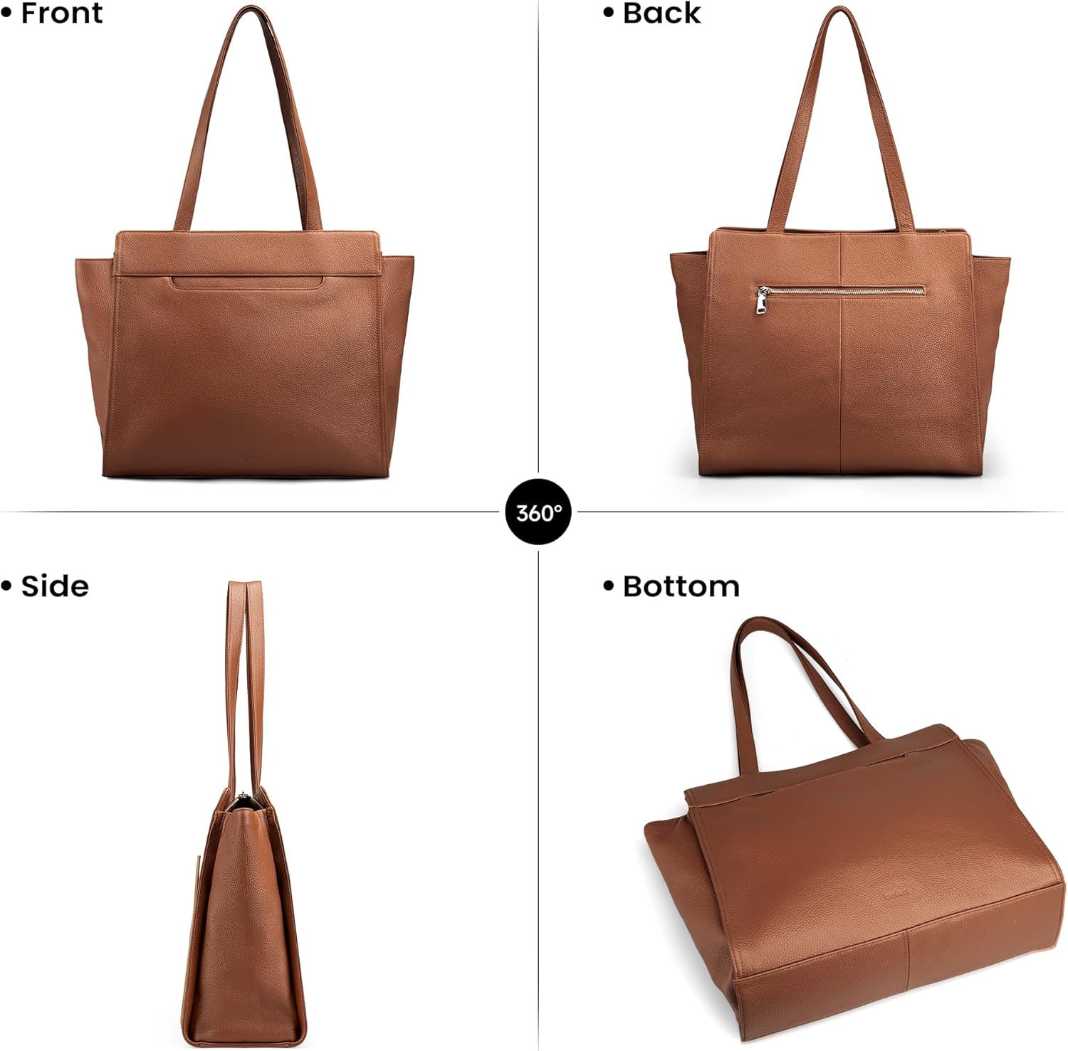 befen Genuine Leather Tote Bag for Women Work, Women's Tote Handbags Leather Shoulder Purses Satchel with Compartment - Image 8