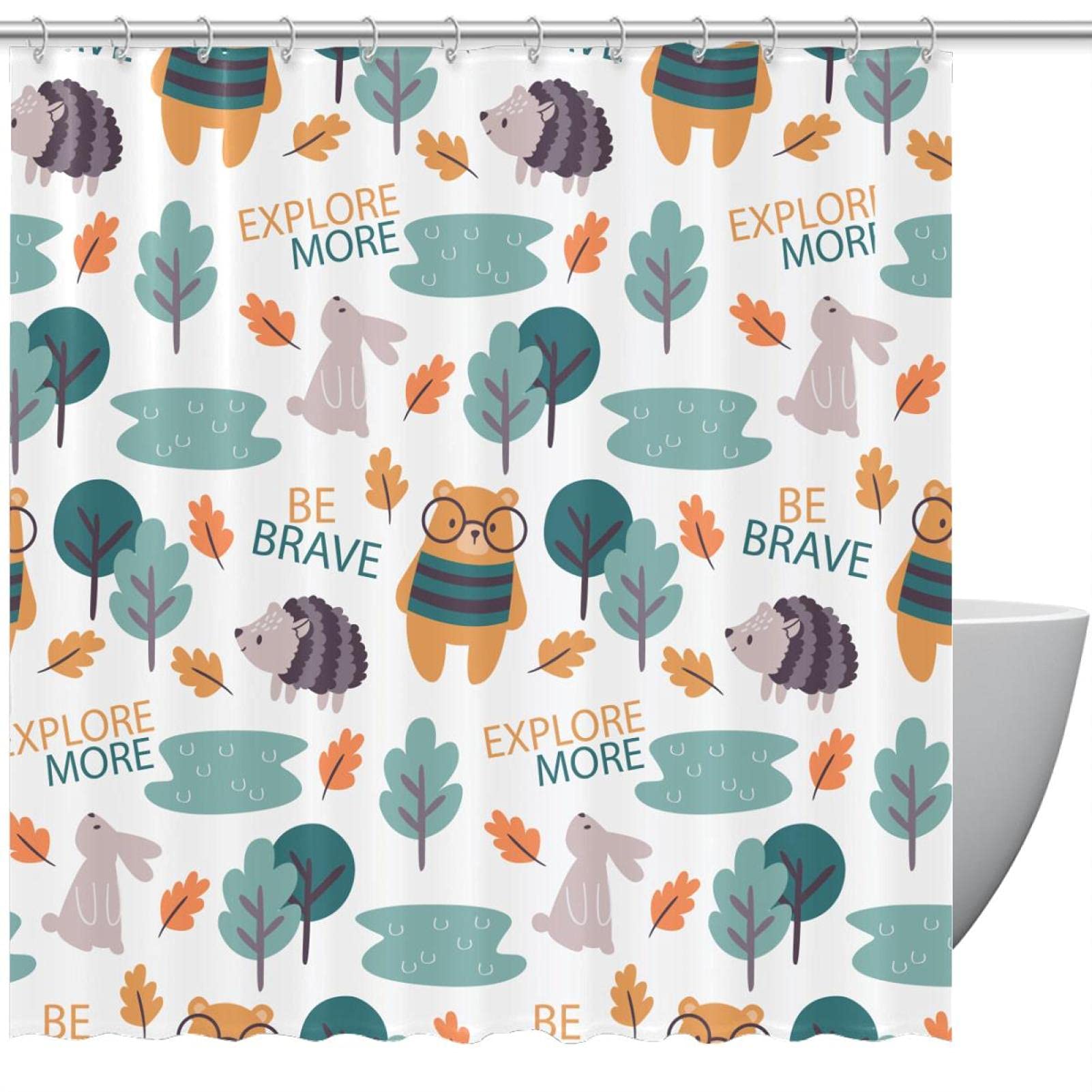 Rideau de douche animaux de la forêt anti-éclaboussures 152 x 183 cm sans odeur