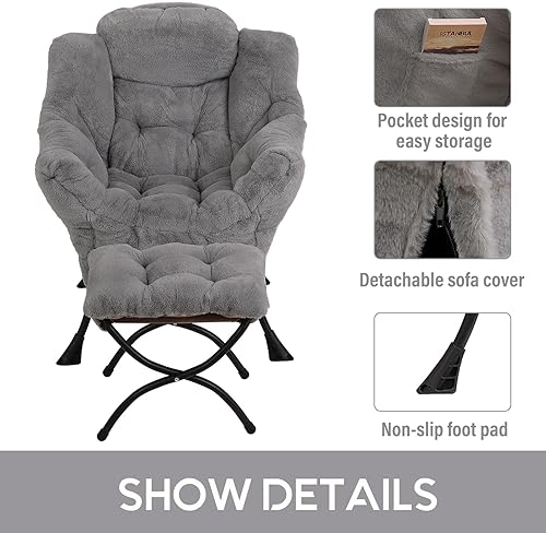 Miniatura 59 de Lita Silla relajada con otomana, tapizado ornamental, moderno de ocio, contemporáneo para lectura con reposabrazos, un bolsillo lateral para sala de