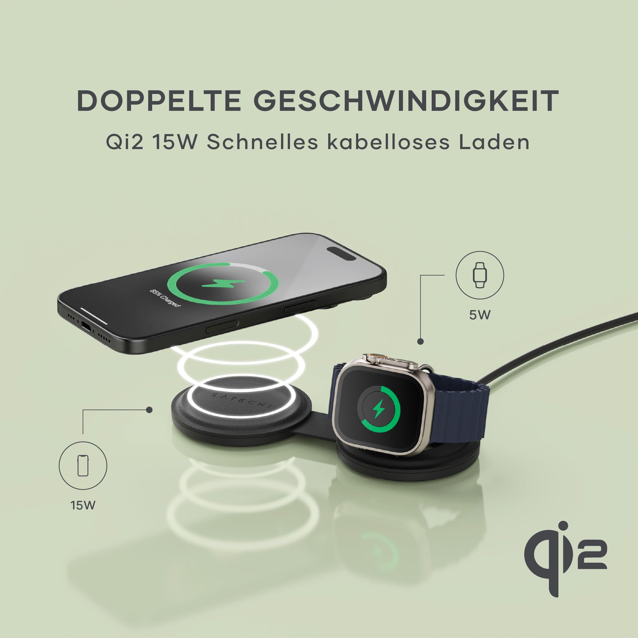 SATECHI OntheGo™ faltbares 2-in-1 Qi2 Ladegerät, 15 W, Schwarz | Kabelloses Reiseladegerät für iPhone 12–17 & Apple Watch, 15 W/5 W, 𝗼𝗵𝗻𝗲 𝗡𝗲𝘁𝘇𝘁𝗲𝗶𝗹 – 𝗺𝗶𝗻. 𝟯𝟬 𝗪