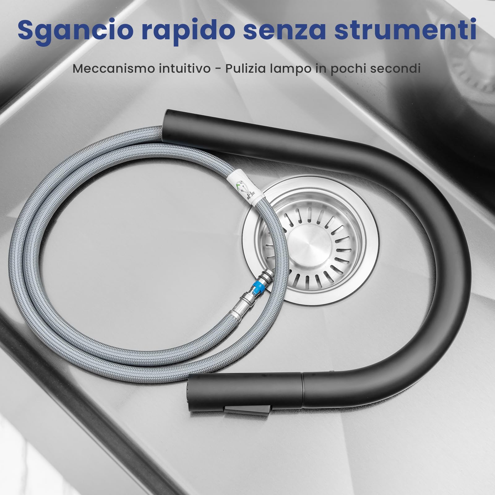 CECIPA Rubinetto Lavello Cucina Nero, Miscelatore Cucina con Doccetta Estraibile, Rubinetti Cucina con 2 Tipi di Getti Girevole 360°, Acciaio Inox 304