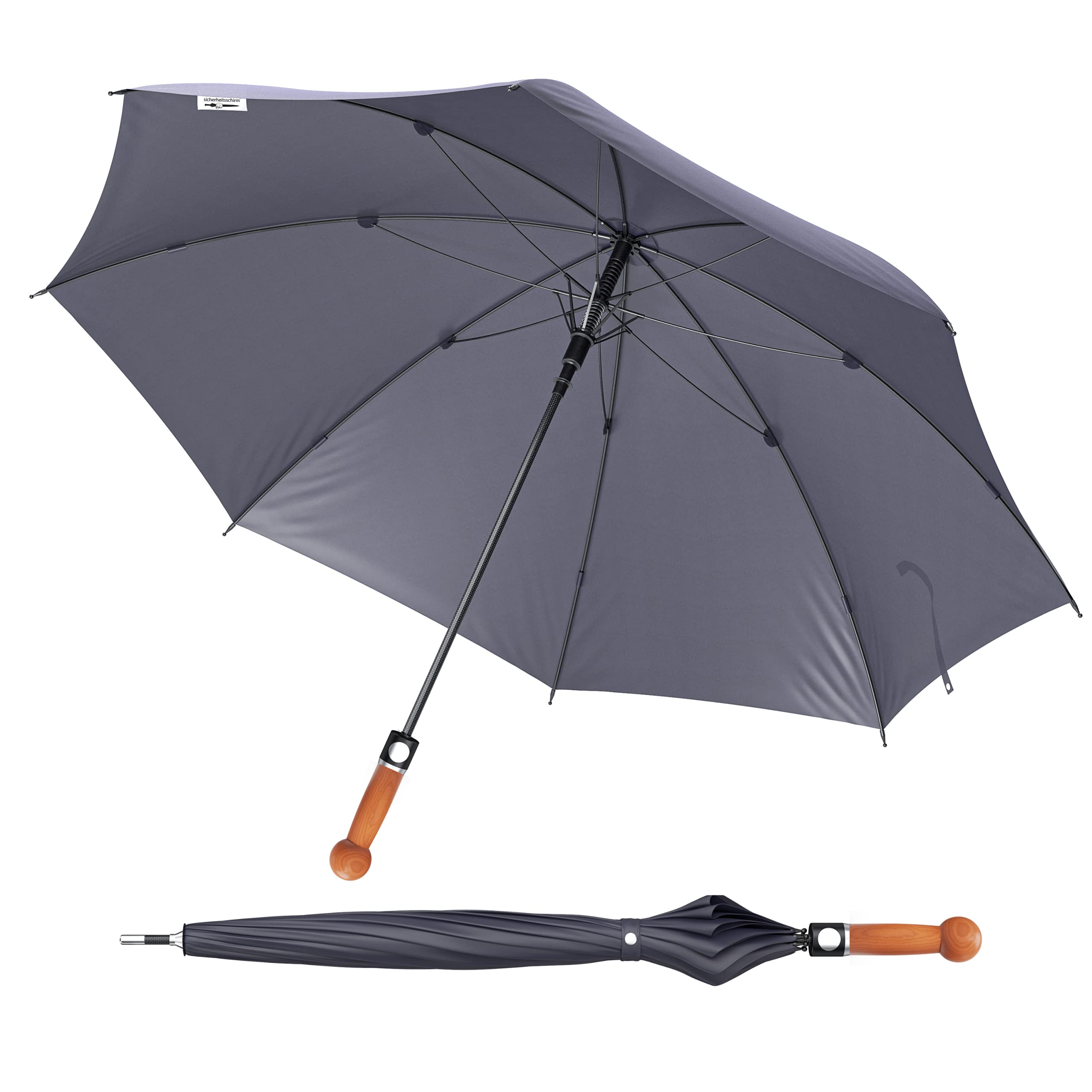 Sicherheitsschirm XXL mit Videokurs | Stabiler Premium-Herrenregenschirm | Knauf Zwetschge | 103 cm