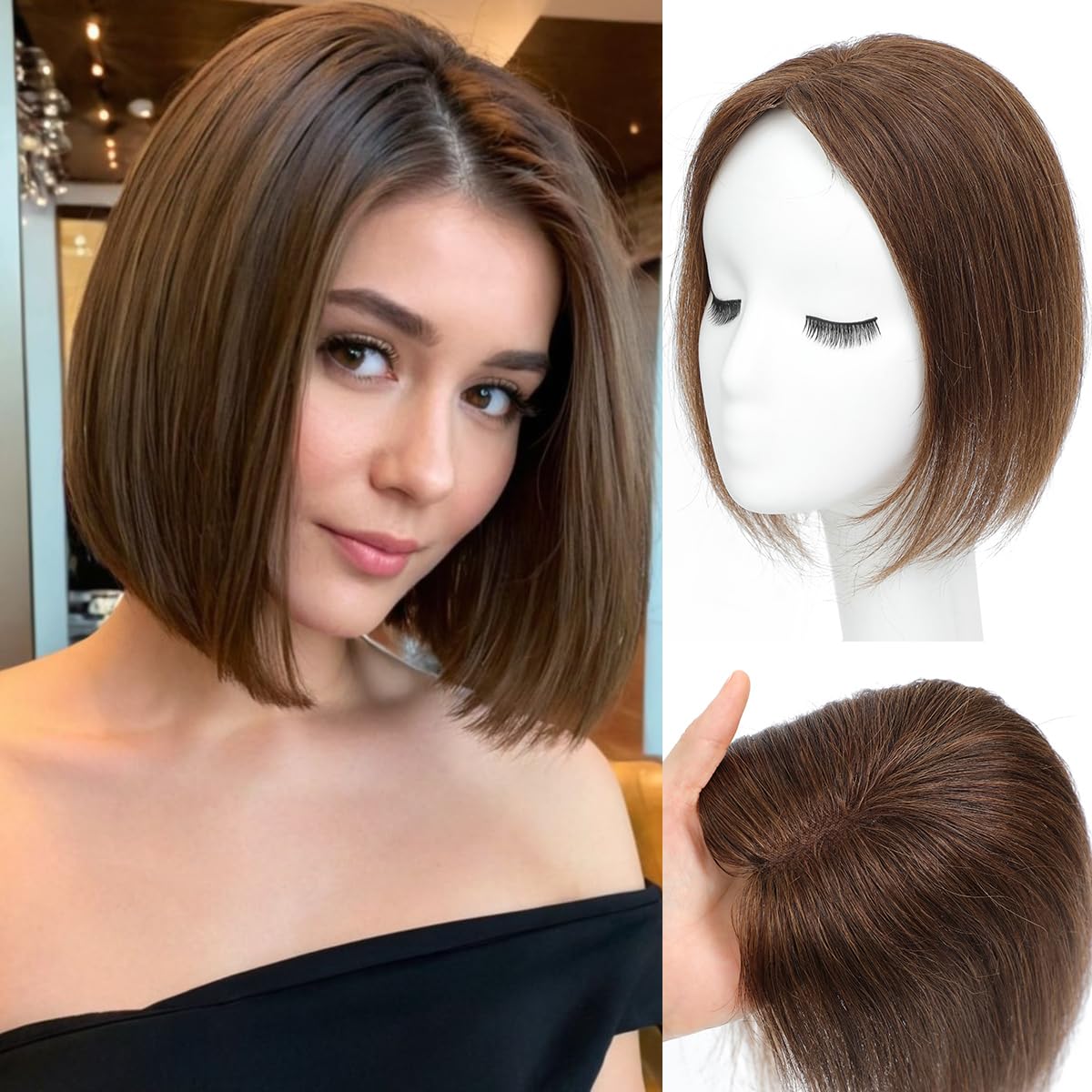 forfeels Human Hair Topper 9.8" Hair Toppers For Women Real Human Hair Brown Color Wiglets Hairpieces For Thinning Hair