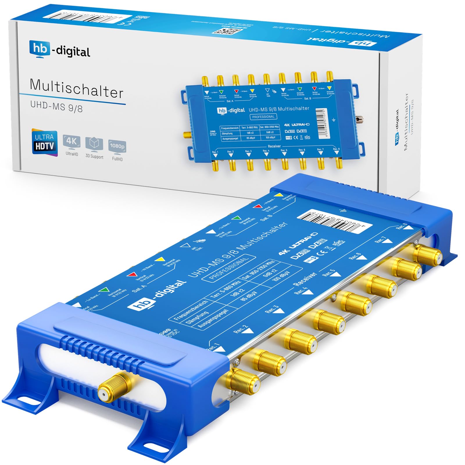 HB-Digital Multiswitch pmse 9/8 HB-DIGITAL 2X SAT fino a 8 x abbonato/ricevitore per Full HDTV 3D 4K UHD