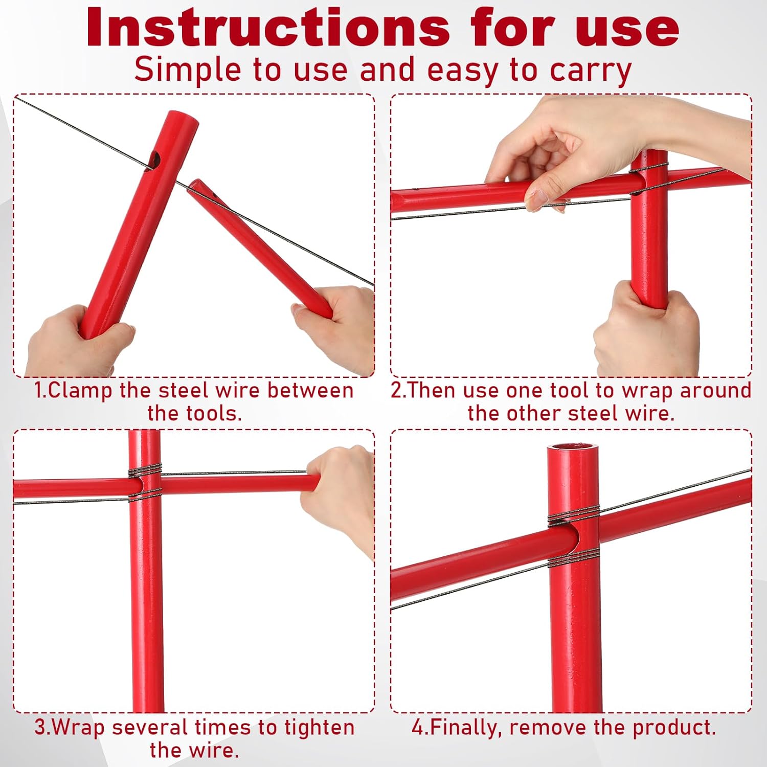 Blulu Chain Link Fence Heavy Duty Tension Wire and Barb Wire Tightener Tool Moveable T Design Pressed Steel Powder Coated Bright Red High Visibility Portable Easy Use