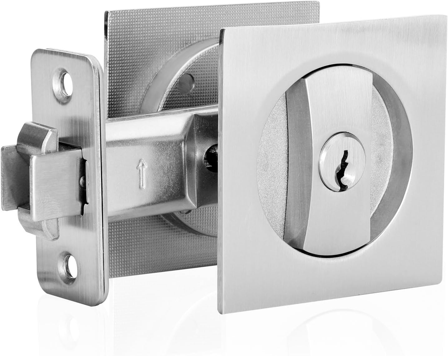 Pocket Door Lock with Key, Modern Entrance Square Sliding Hardware Lock