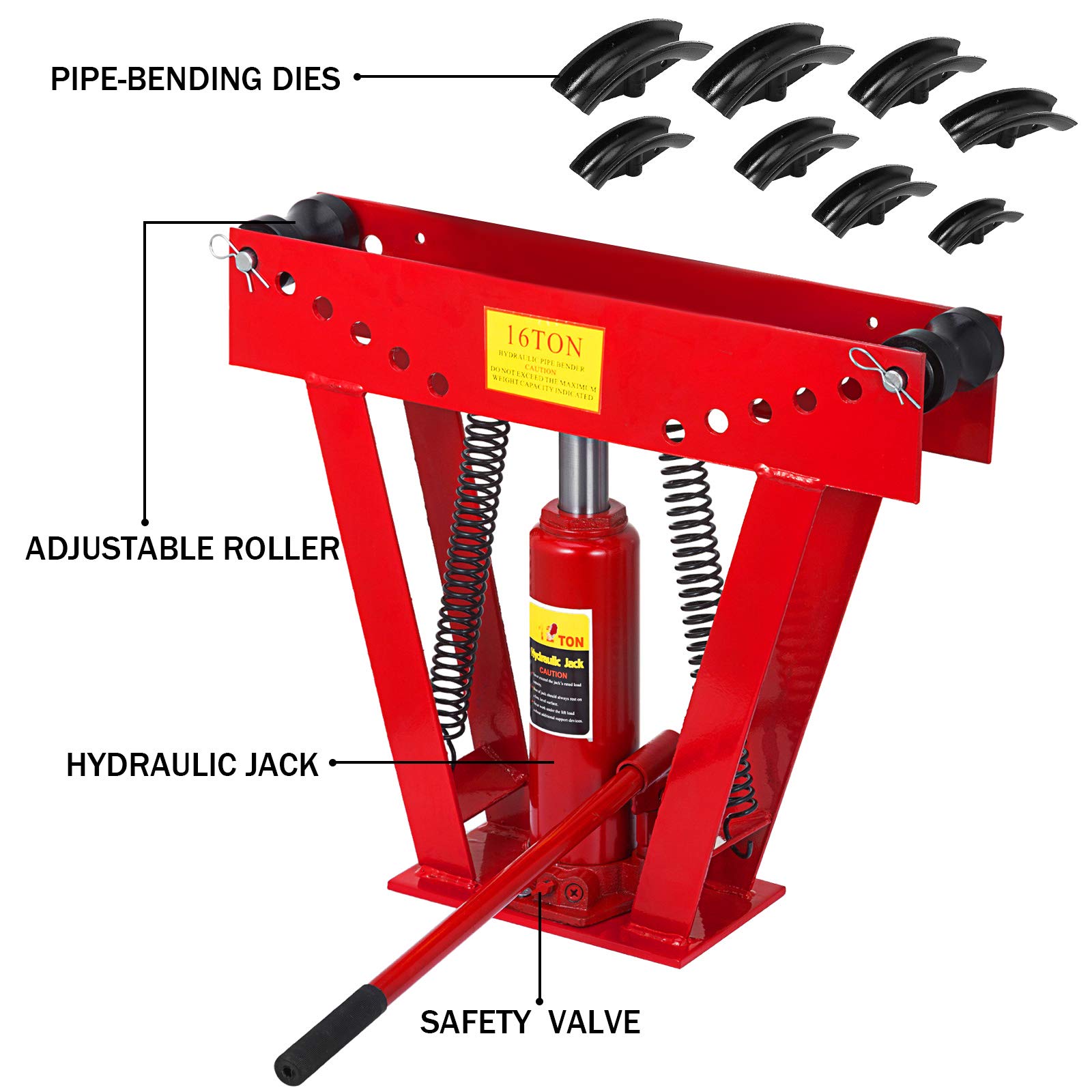 Happybuy 16 Ton Exhaust Tubing Bender 1/2 Inch Square Hydraulic Hand Pump Tubing Bender Stroke