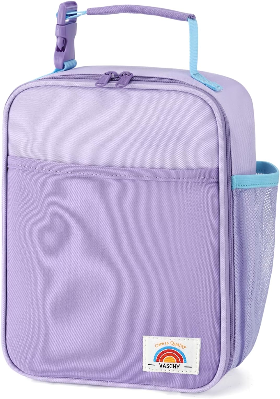 VASCHY Lunch Bag for Kids, Insulated Lunch Box Bag with Bottle Holder for Toddlers Girls, Snack Carrier with Hands-Free Clip in Lavender & Light Purple