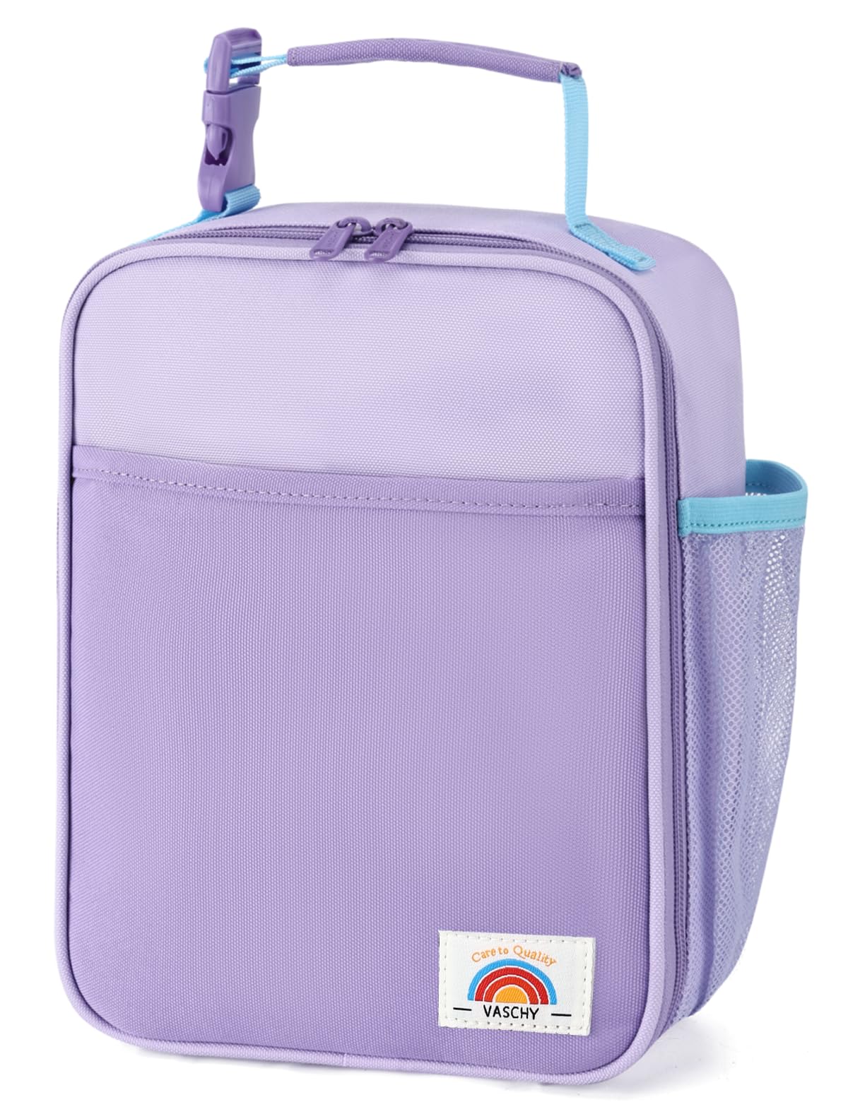 VASCHY Lunch Bag for Kids, Insulated Lunch Box Bag with Bottle Holder for Toddlers Girls, Snack Carrier with Hands-Free Clip in Lavender & Light Purple