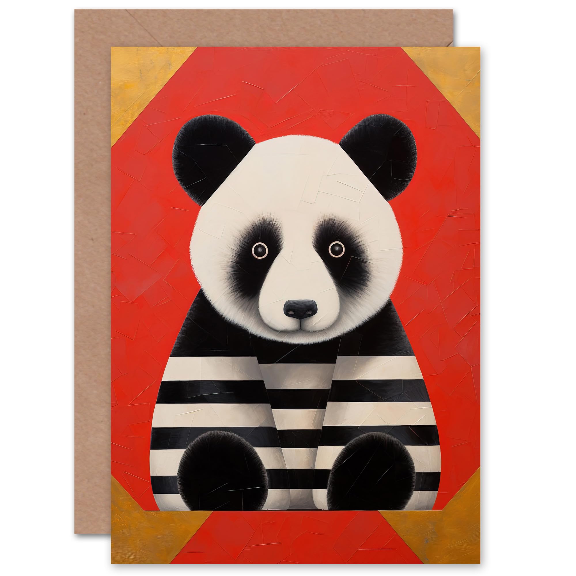 Artery8 Panda with Stripes Bright Fun for Child Children Kids Birthday Congratulations Son Daughter Blank Art Greeting Card