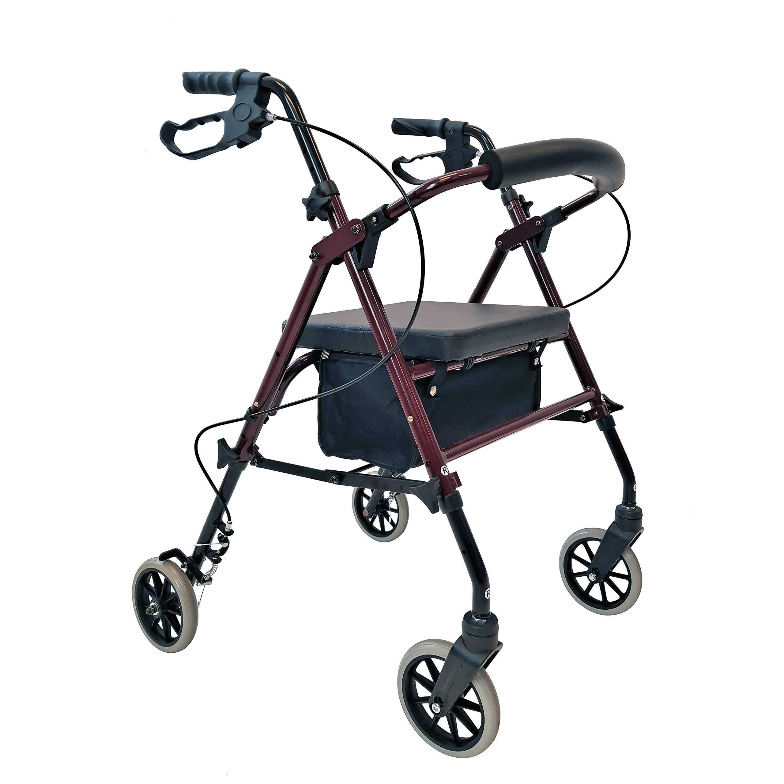 Tuffcare Freedom Lightweight Folding Aluminum Rollator Walker with 6-inch Wheels, Adjustable Seat Height with Locking Loop Brakes (Candy Apple Red)