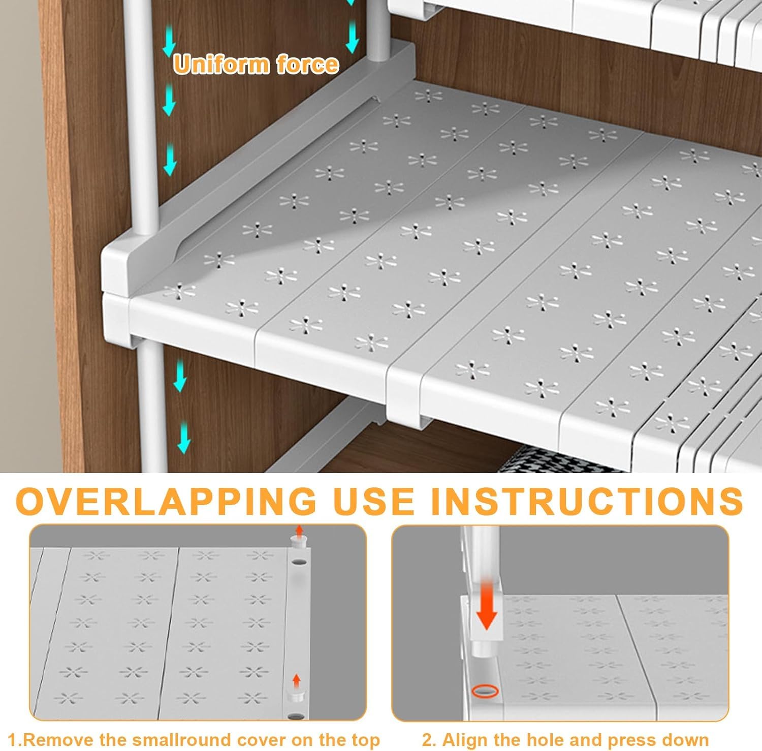 Estante de Armario Extensible, Ancho 42 cm, Alto 32 cm, Largo Ajustable 87-108 cm Gabinete Telescópicos Separador DIY Divisor para Armario, Cocina, Baño, Refrigerador, Bricolaje