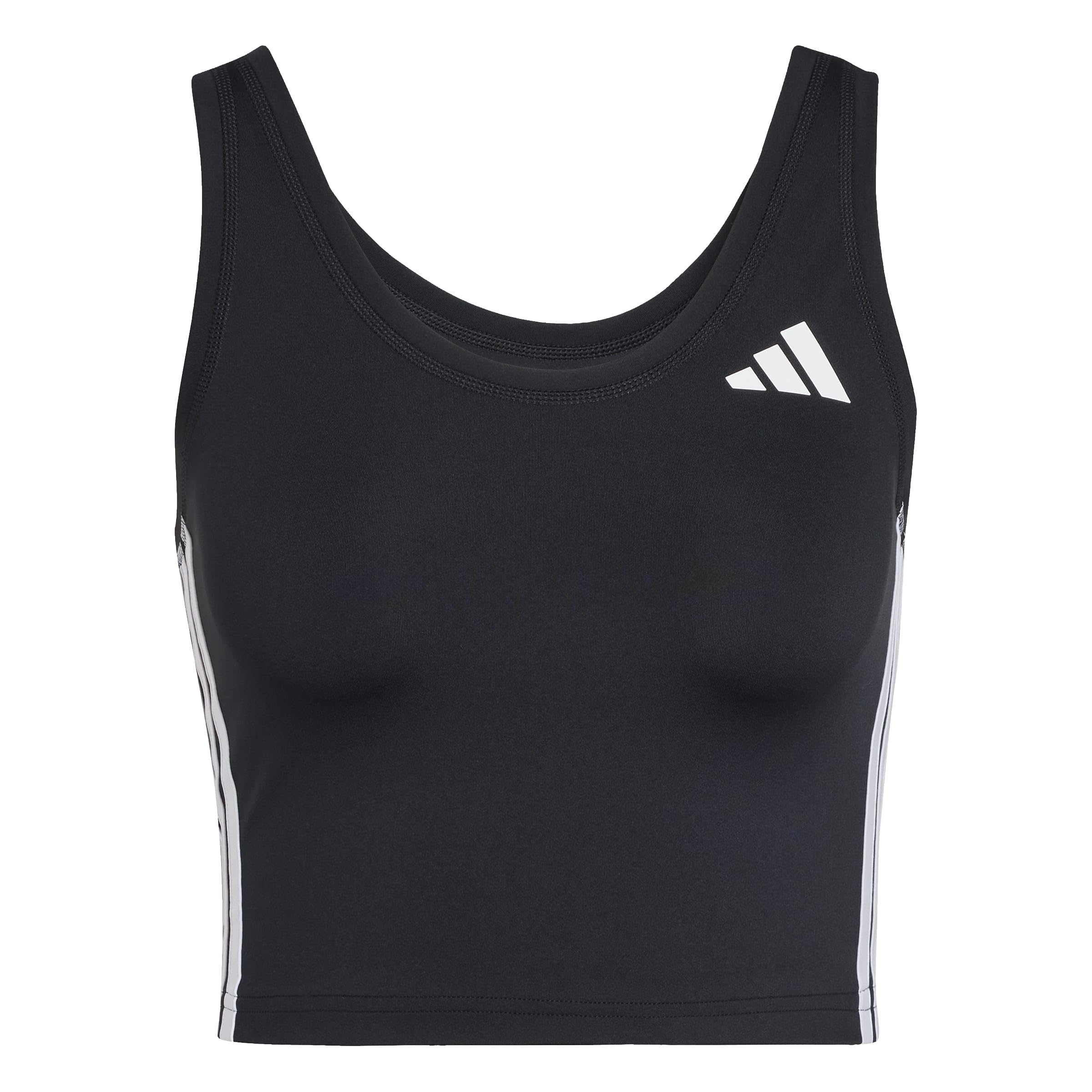 adidas Women's Train Essentials 3-Stripes Cropped Tank Top Shirt, Black/White, L