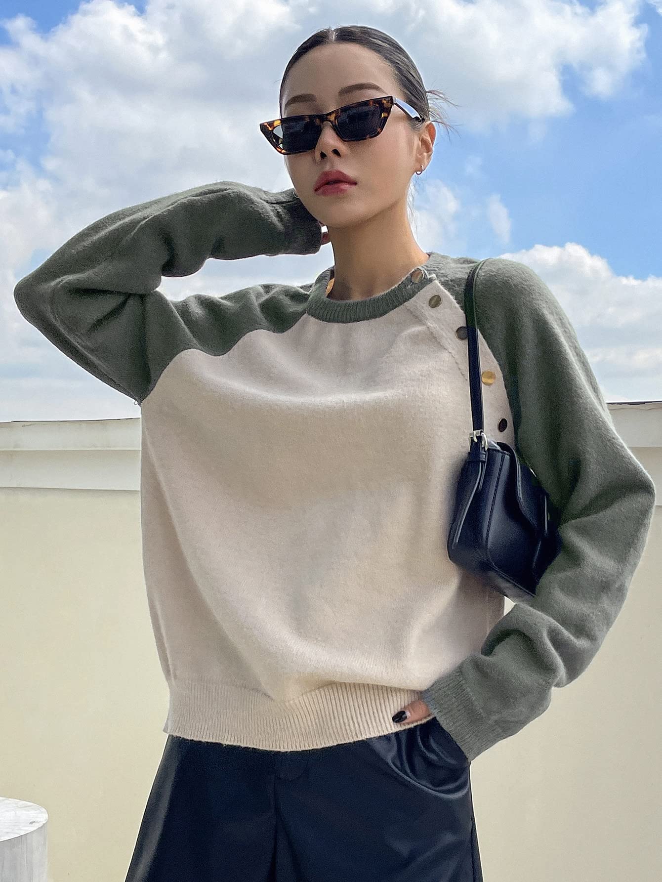 Amazon.com: Two Tone Raglan Sleeve Sweater (Color : Multicolor