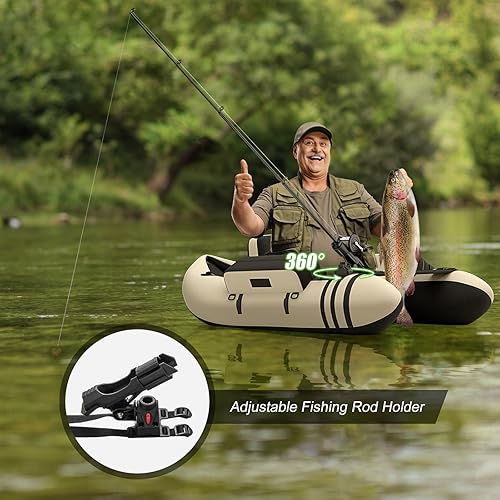 Miniatura 24 de GYMAX Tubo flotador de pesca, barco de pesca inflable de 350 libras con paleta, bomba, aletas, estatores de anzuelos, regla de pescado, bolsillos