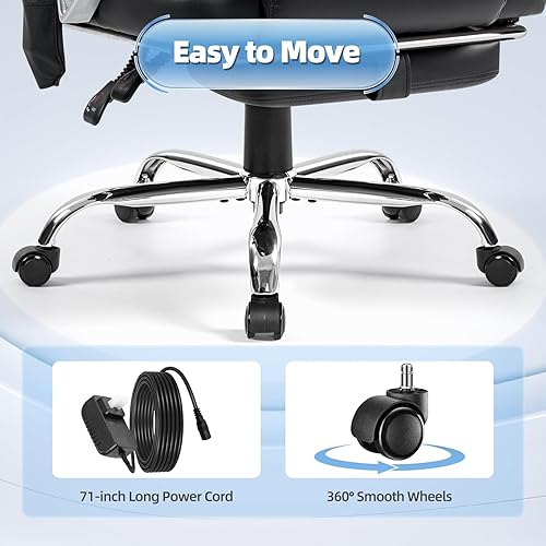 Miniatura 8 de Silla de oficina de masaje con reposapiés, silla ejecutiva ergonómica, silla de escritorio reclinable de cuero con respaldo alto con reclinación de