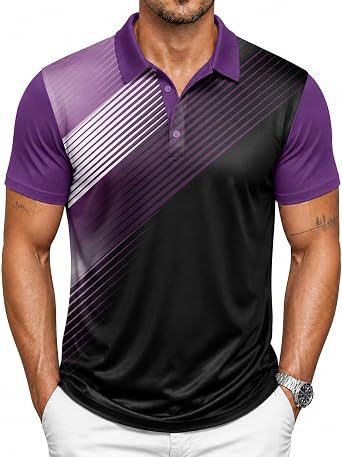 SCODI Mens Golf Shirt Short Sleeve Moisture Wicking UPF 50+ Print Polo