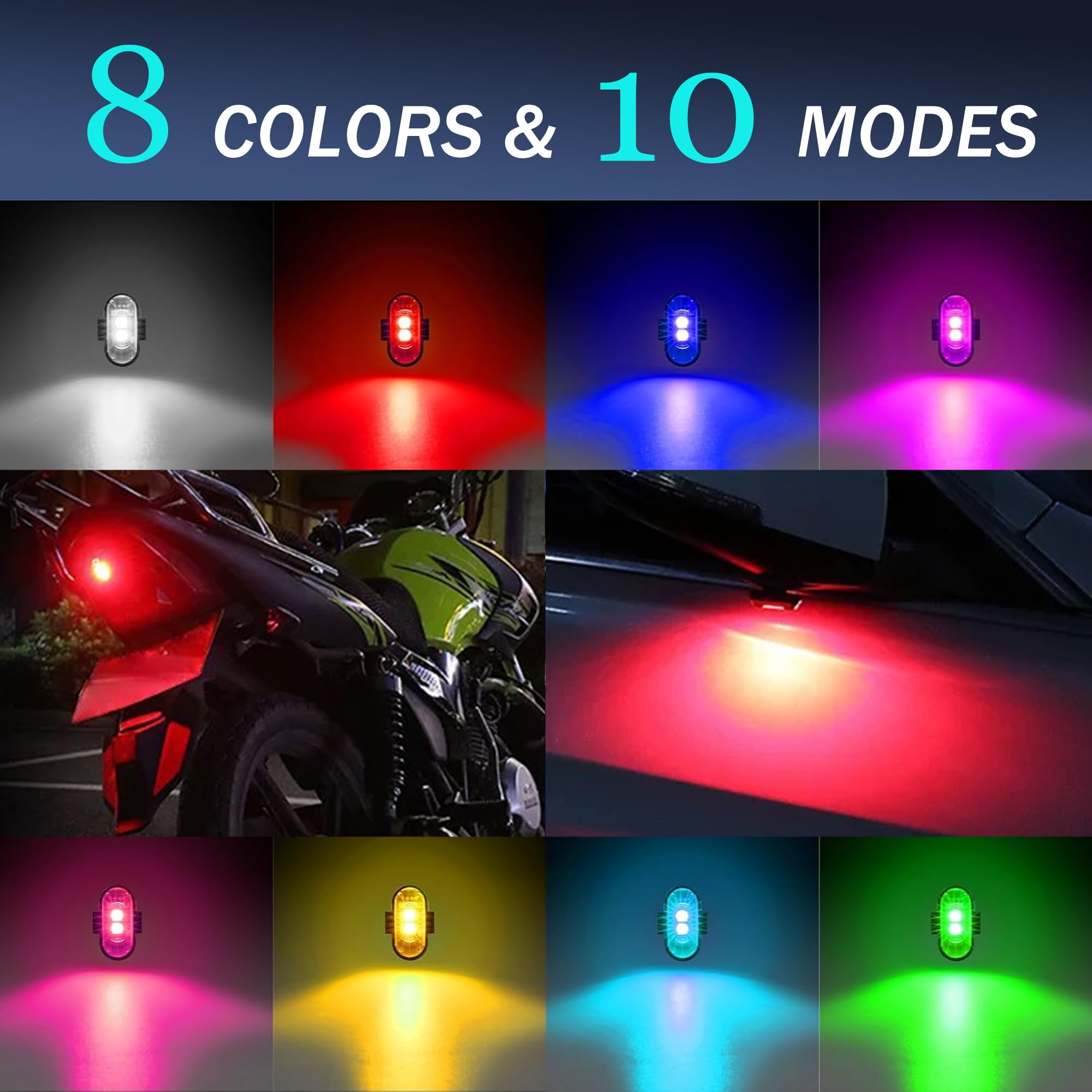 Wireless LED Strobe Lights with Remote Control, USB Charging High Brightness Led Lights 8 Colors anti-collision lights, Led Emergency Warning Lights for Car Motorcycle Drone Truck Aircraft Bike(4 Pcs)